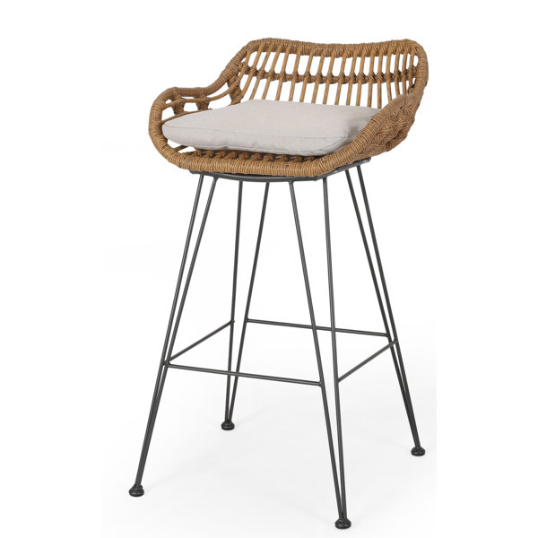 Oliver Endicott Lucrezia Wicker 30" Patio Bar Stool with Cushion